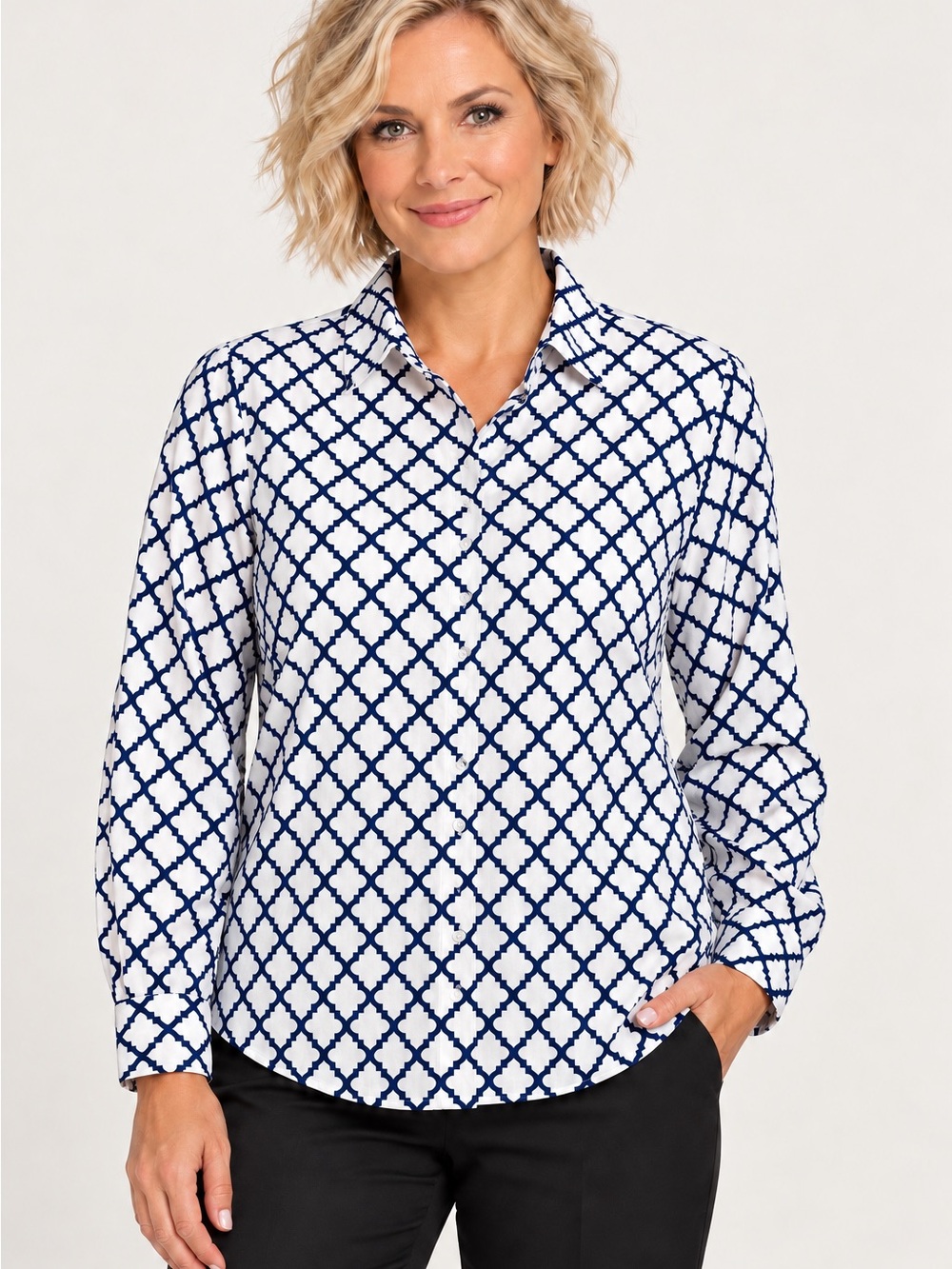 crown & ivy White and Navy Lattice Button-Down Shirt